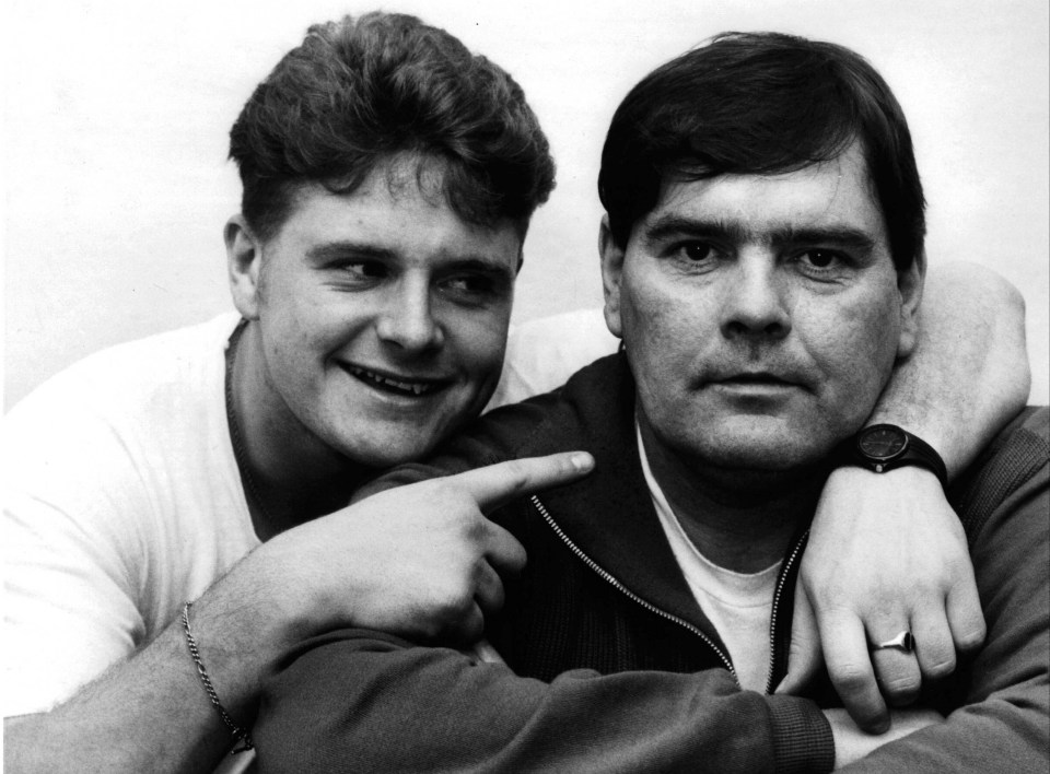 Footie star Gazza in 1990, pictured with his beloved dad John Gascoigne