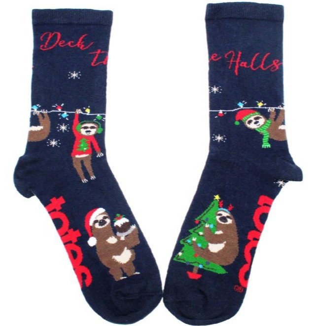 Sloths cover these festive Christmas socks