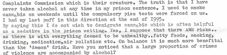 Nilsen boasted about smoking cannabis in prison in this letter in 2003