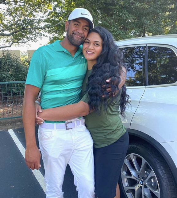 Finau, here with wife Alayna, is being sued for more than £12.5m