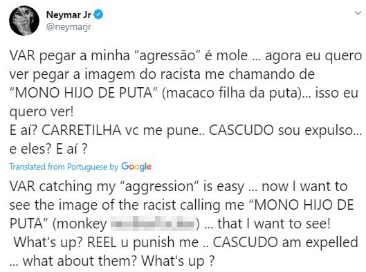 Neymar called on authorities to investigate Gonzalez for alleged racist comments 