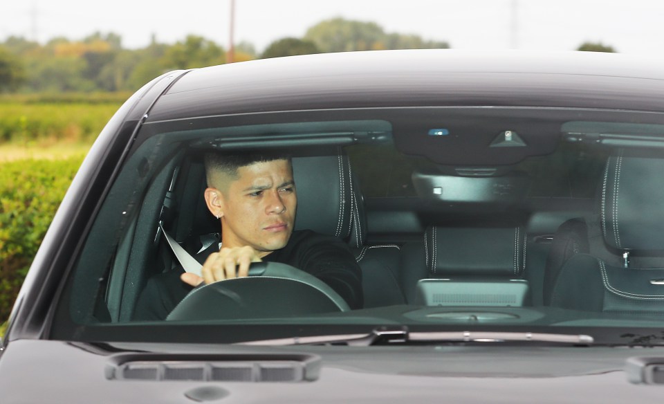 Defender Marcus Rojo arriving for training 