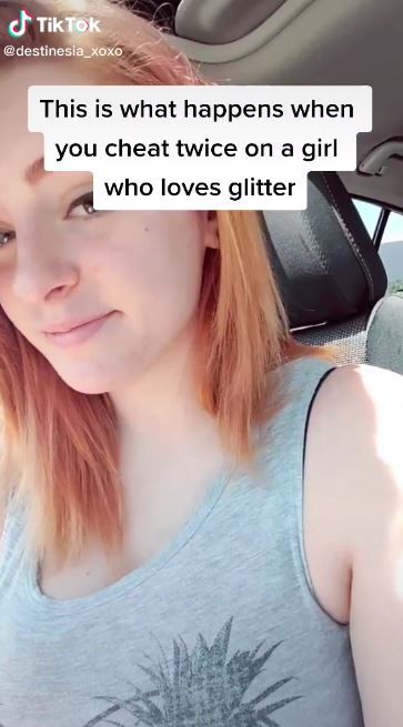 TikTok user @destinesia_xoxo got revenge on her cheating boyfriend by covering his possessions in a large amount of glitter