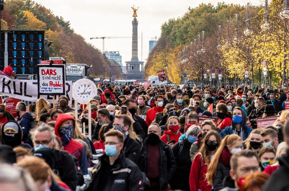 Protesters in Berlin demand government assistance during the second wave of the coronavirus pandemic