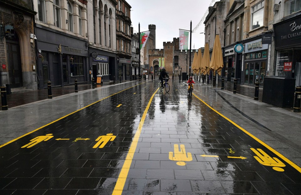 A quiet street in Cardiff as Wales entered a two-week fire-break lockdown from Friday