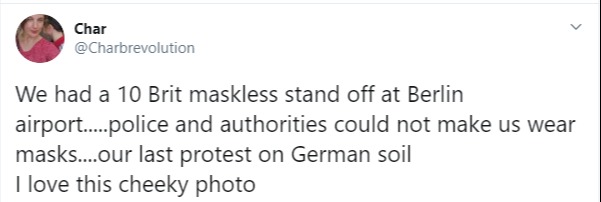 She described the photograph as 'cheeky' and a 'protest' over masks