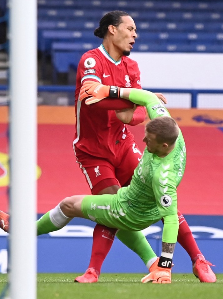 Virgil van Dijk could be out for the rest of the SEASON after a horror tackle from Jordan Pickford