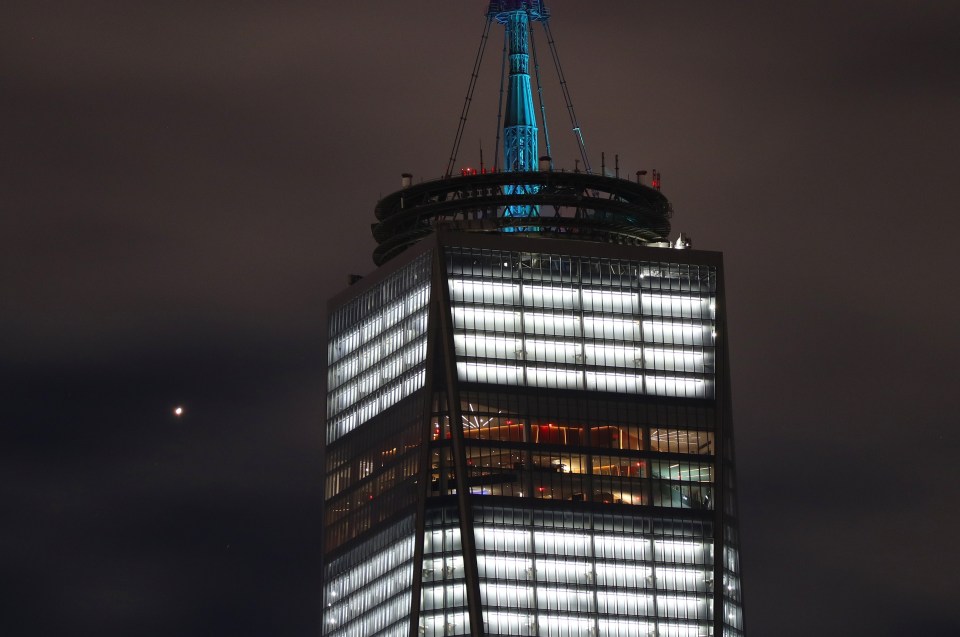 Mars on October 13 next to One World Trade Center in New York