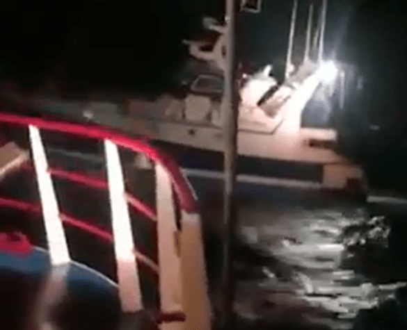 Dramatic footage, filmed on board a British vessel, captured the moment it was pelted with objects 