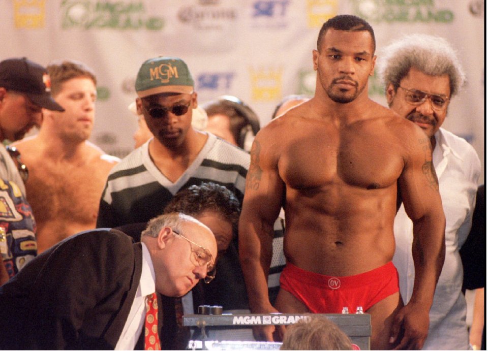 Tyson pictured in 1995 before fighting Peter McNeeley in Las Vegas