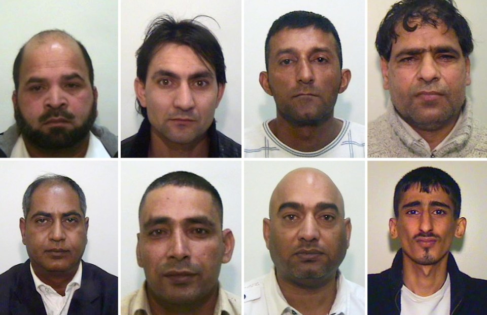 Abdul Rauf, Hamid Safi, Mohammed Sajid and Abdul Aziz; (bottom row left to right) Abdul Qayyum, Adil Khan, Mohammed Amin and Kabeer Hassan were sentenced in 2012 for their part in a Rochdale child sex ring