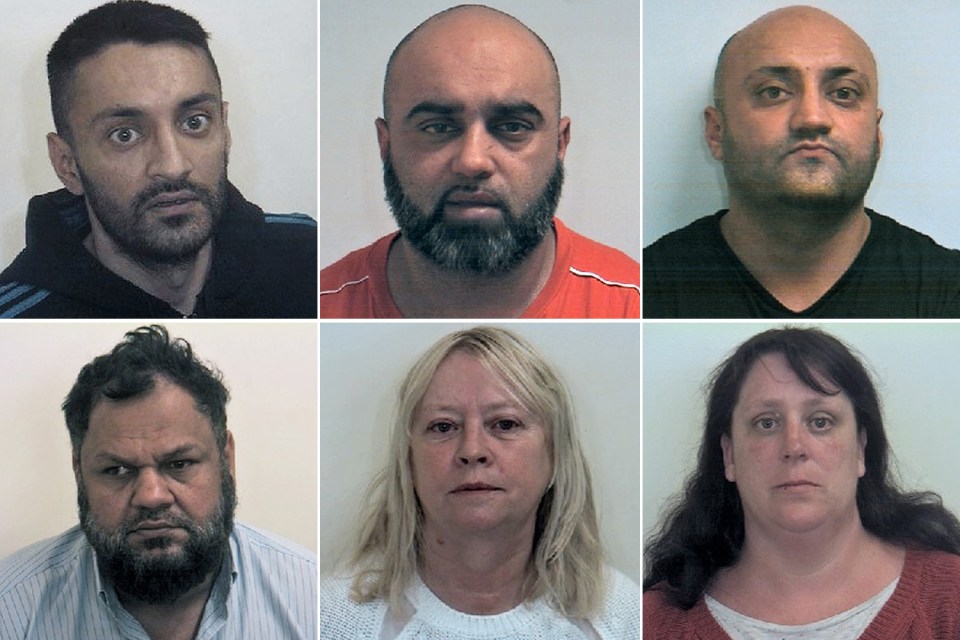 Clockwise from top left: Arshid Hussain, Bannaras Hussain, Basharat Hussain, Shelley Davies, Karen MacGregor and Qurban Ali were jailed over a Rotherham ring