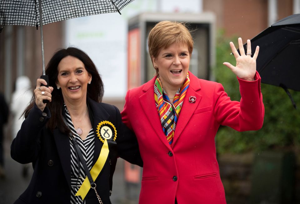 Former SNP leader Nicola Sturgeon (right) with Margaret Ferrier, when the latter was standing as a SNP candidate for Rutherglen in the 2019 election