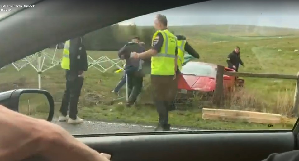 The £250,000 supercar at the scene of the accident in the Yorkshire Dales