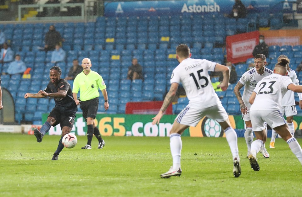 Raheem Sterling opened the scoring for Manchester City against Leeds