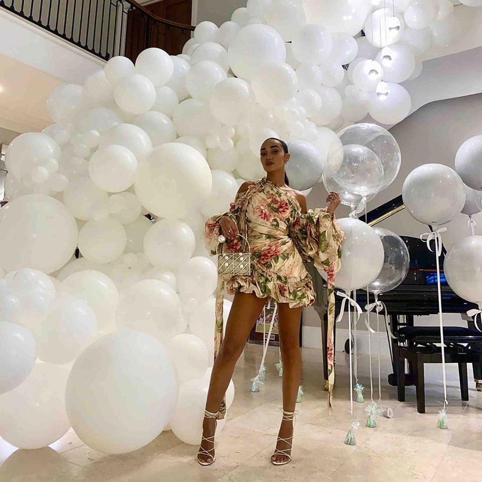 Earlier in the evening Leigh-Anne celebrated with balloons at her home