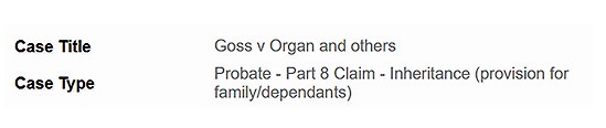 Goss has filed court papers against George’s lawyers, titled Goss v Organ