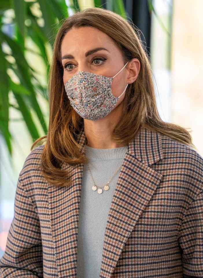 The Duchess also wore a face covering to help stop the spread of coronavirus