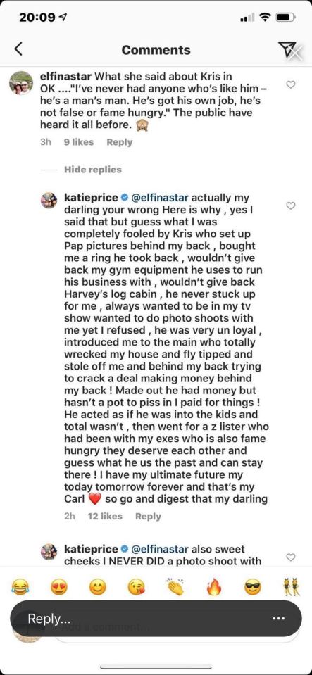 She lashed out at Kris in a now-deleted Instagram comment