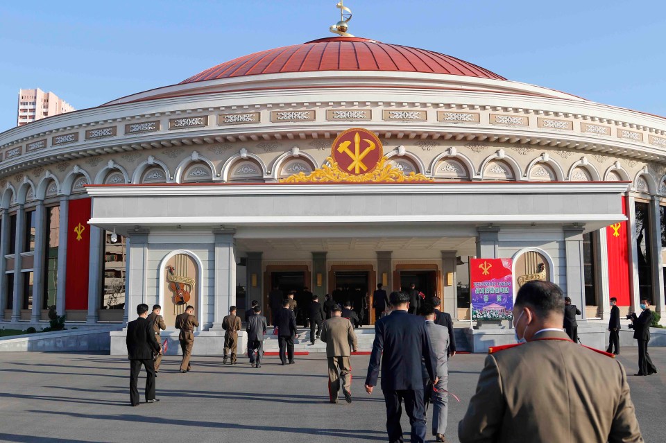 Delegates arrive at the Samjiyon Theatre for another celebration show