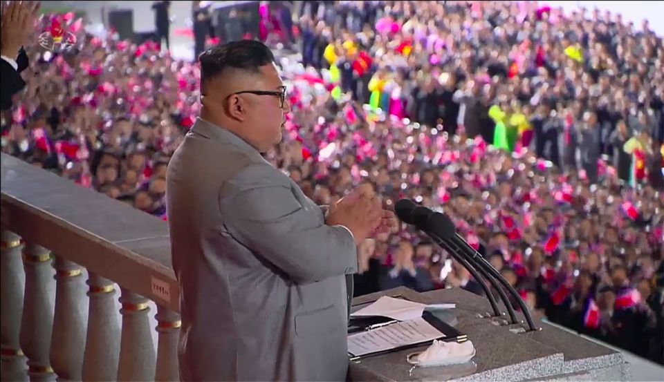 Kim addressing the crowd in Pyongyang