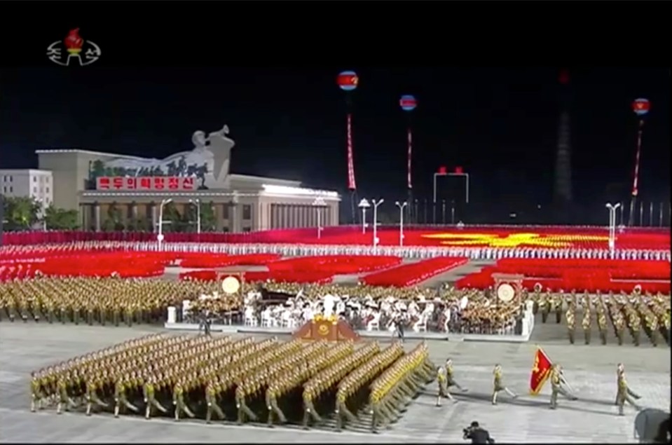 Goose-stepping soldiers taking part in the display 