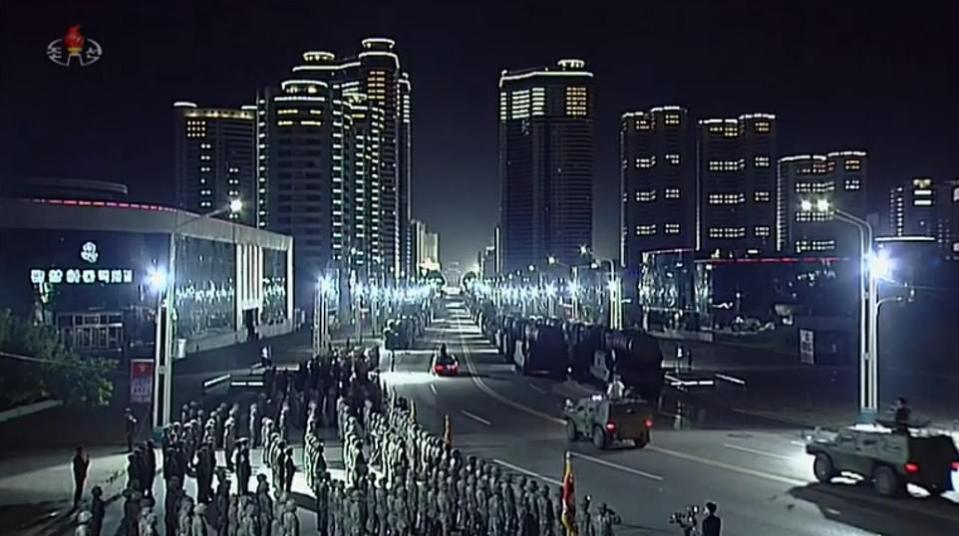 The parade began at midnight in the North Korean capital