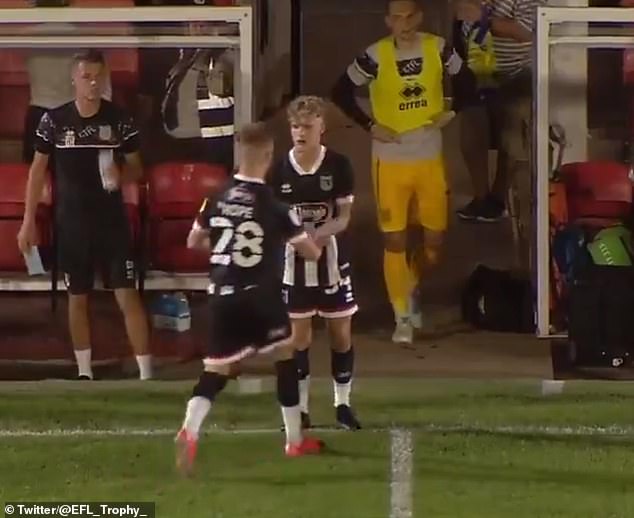 Louis Boyd comes off the bench for his debut in the EFL Cup against Harrogate, where he became Grimsby's youngest goal scorer and appearance maker