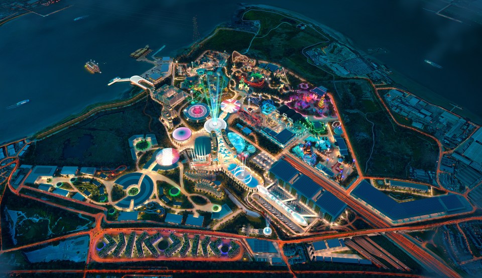 New images of the London Resort show the theme park's rides and rollercoasters at night