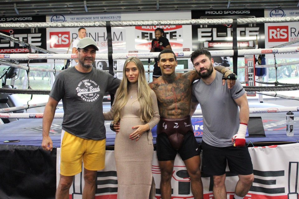 Benn with training partner John Ryder, far right, and trainer Tony Sims, far left, 