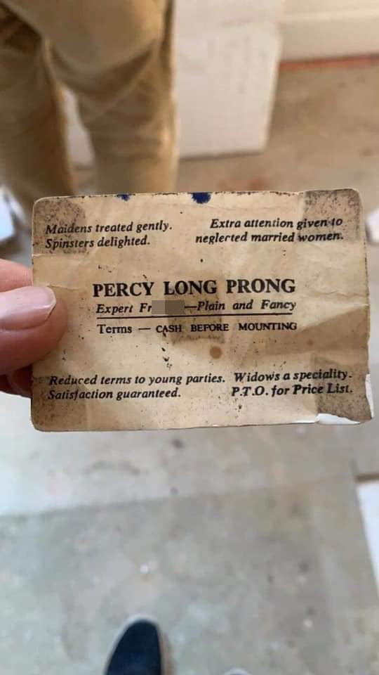 A man claims to have found a business card for Percy Long Prong