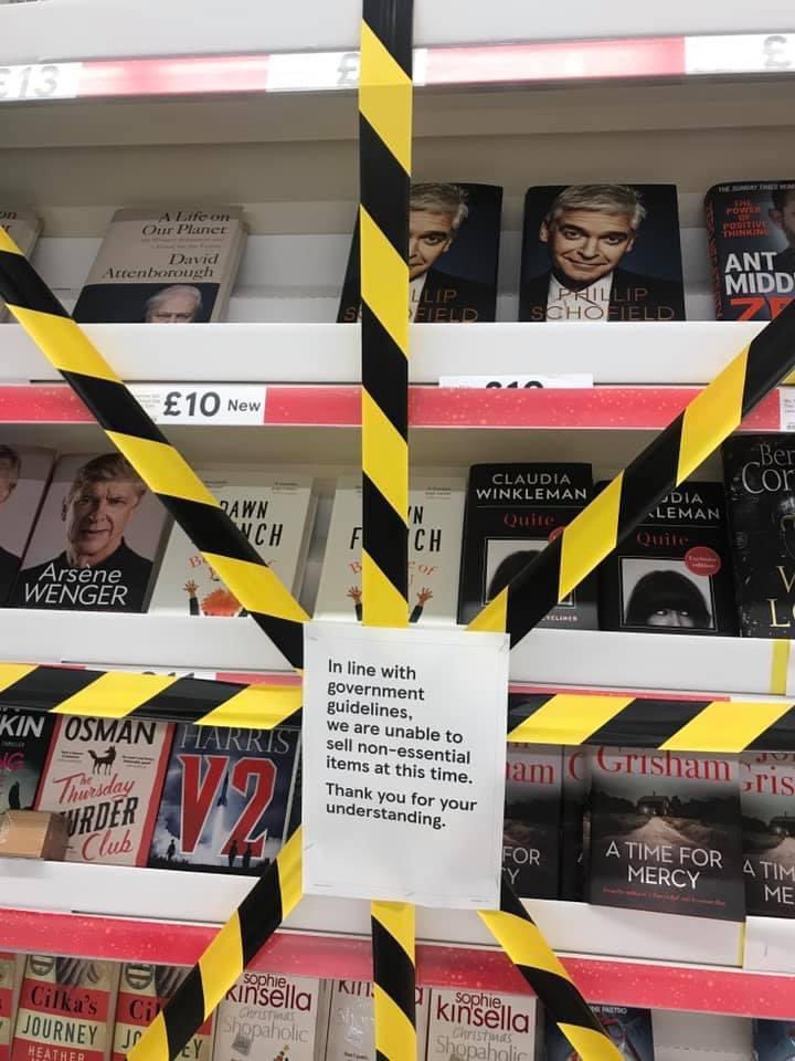 Books have also been taped off at supermarkets