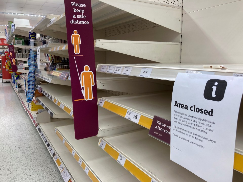 Sainbury's in Tenby has cleared shelves of goods deemed non-essential