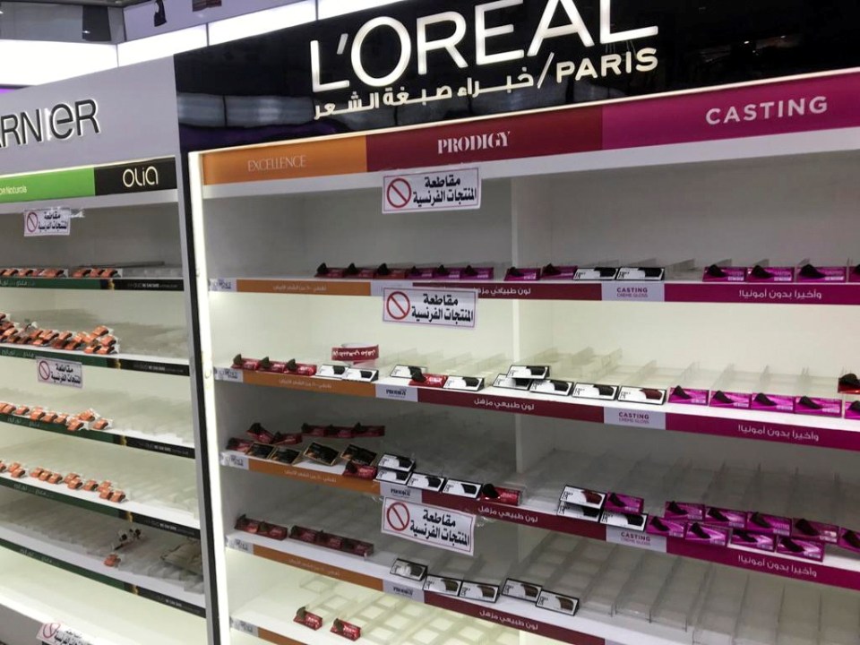 Empty shelves are seen where French products were displayed in Kuwait