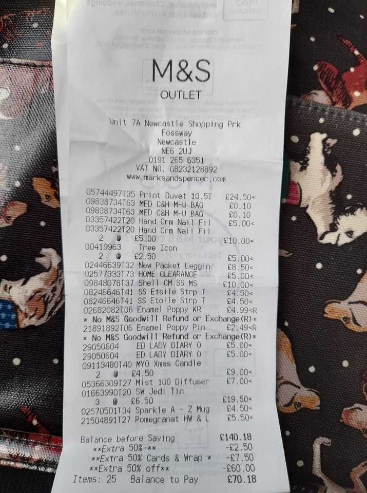 Another shopper paid £70 for £221 worth of homeware and Christmas decorations