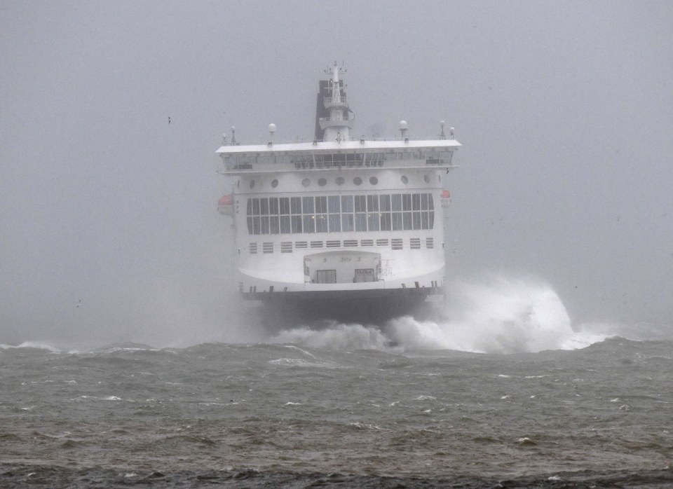 A ferry arriving in Dover shows the choppy conditions in the Channel yesterday