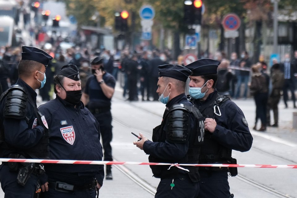 Police in Nice after a multiple terror attacks in France