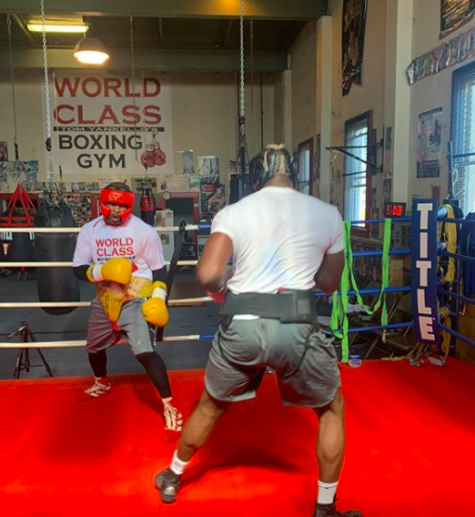 Jones sparring in preparation to face Mike Tyson 