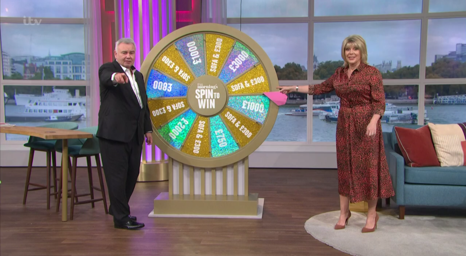 Eamonn Holmes shouts 'you've won a sofa' on This Morning's Spin To Win today - but the caller wasn't impressed 