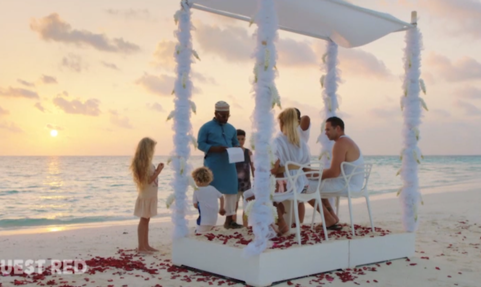 The couple and their kids had a ceremony on the beach