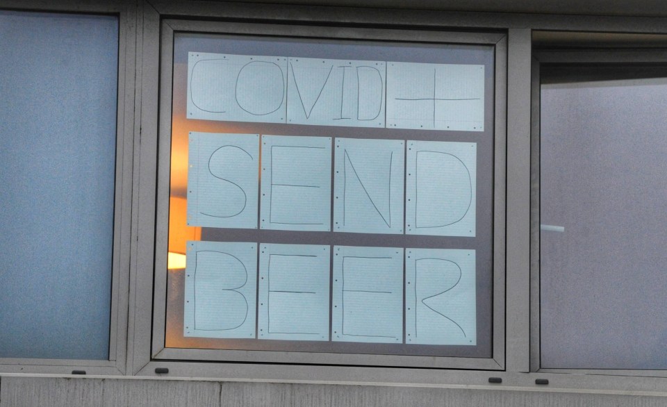 Students left this sign on their window asking for beer