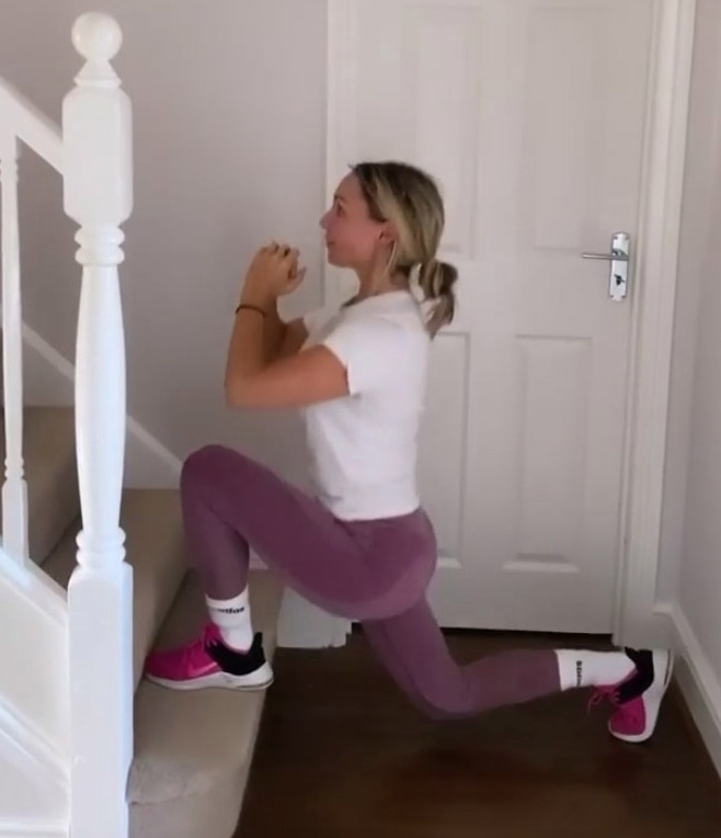 Lydia devised a work out that you can do on the stairs, the exercise above is a lunge