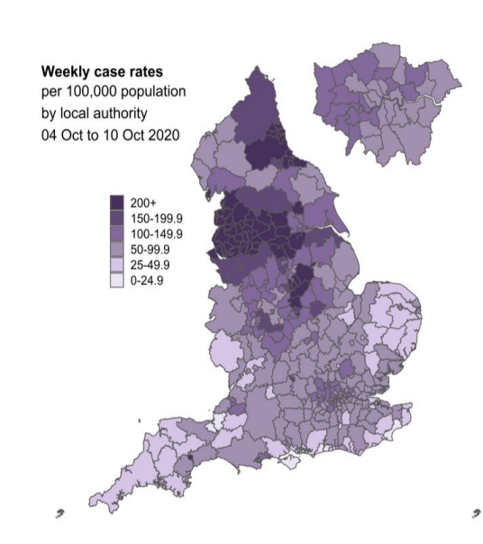 The weekly case rates per 100,000 population between October 4 to October 10 was revealed today