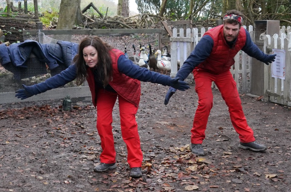 Jordan and Ruthie Henshall had to herd ducks in the latest Castle Coin challenge