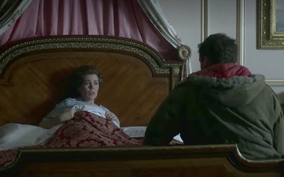 Olivia Colman appears as the Queen in The Crown - as she re-enacts the shocking moment