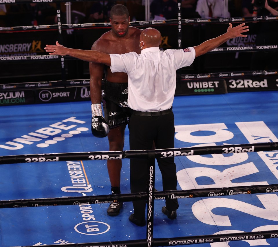 Referee Ian John Lewis ended the fight in the tenth round with Dubois unwilling to fight on