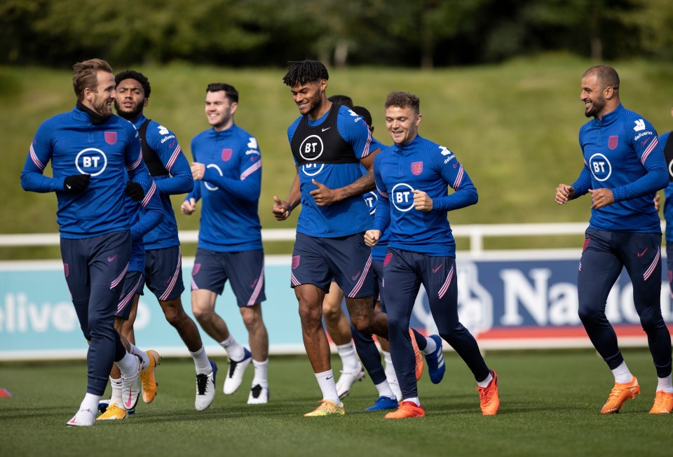 Joe Gomez (second left) in England training earlier this week