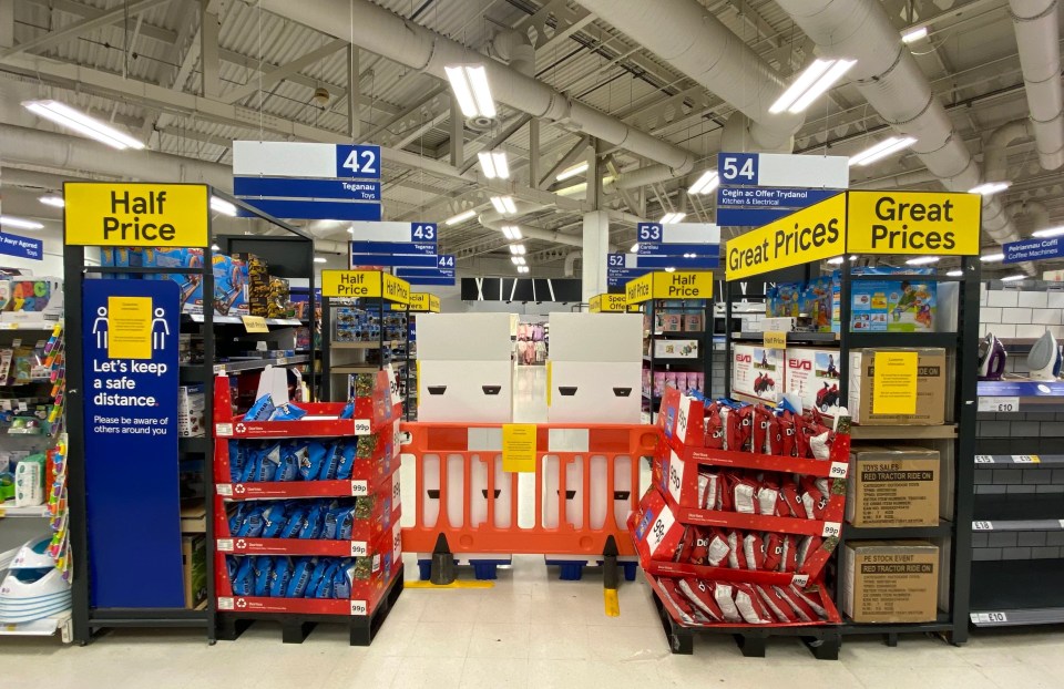 Stores cordoned off sections of the shop that were selling non-food items