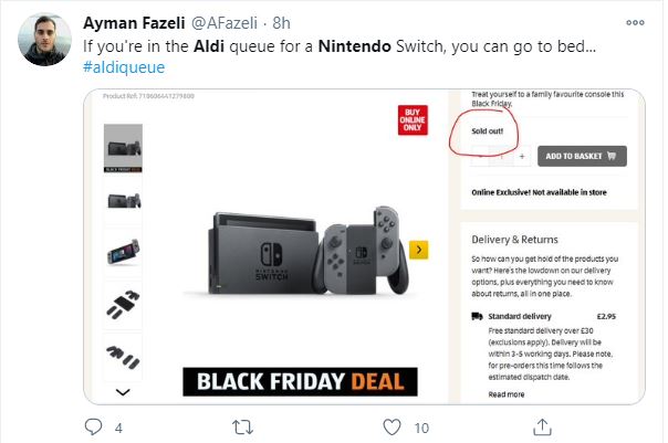 Shoppers have tweeted about the Nintendo Switch selling out at Aldi on Black Friday