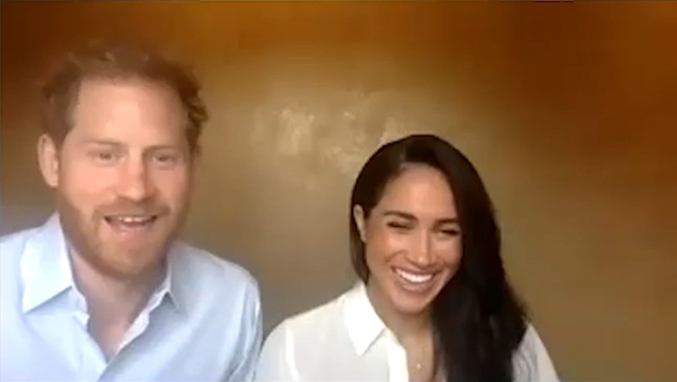 Meghan and Harry are seen chatting on a video conference in July